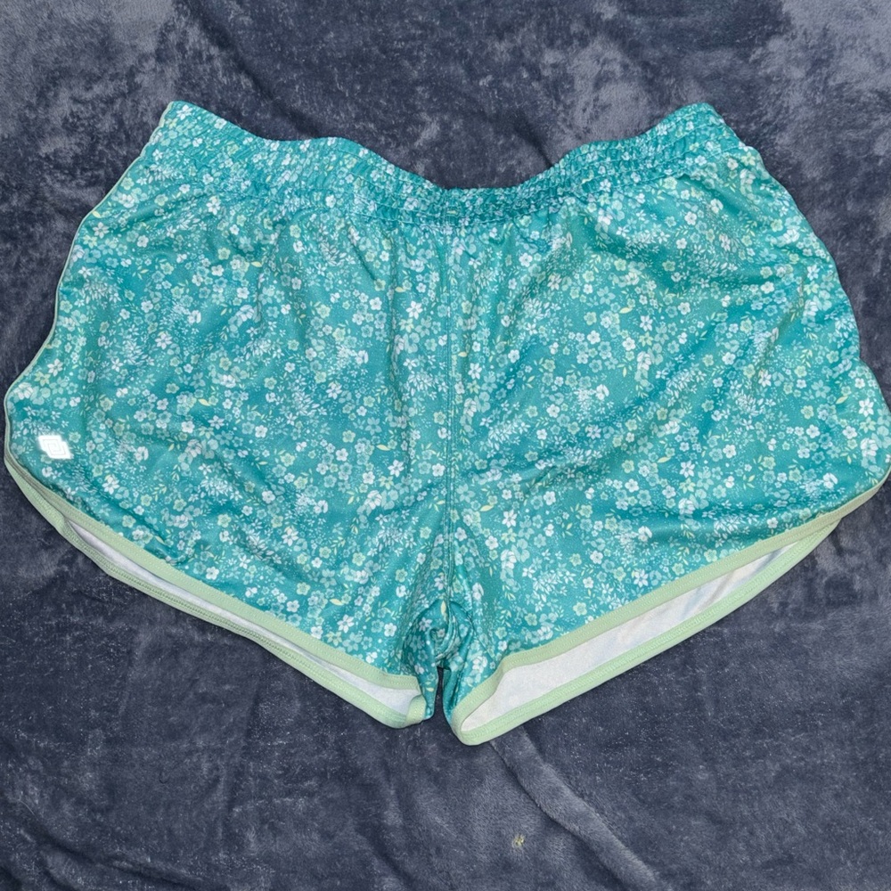 blue flower running shorts